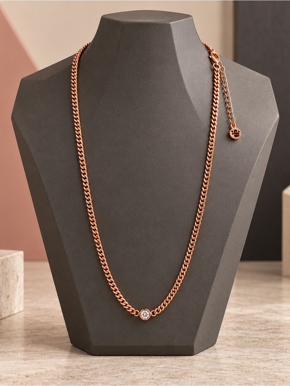 Bomb Party Rose Gold-Tone Curb Chain Clear Crystal Adjustable Necklace